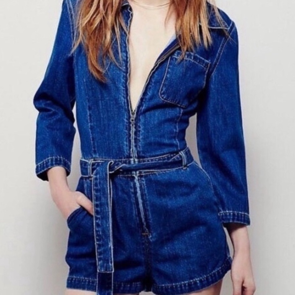 Free People Denim Romper (wo tie belt)